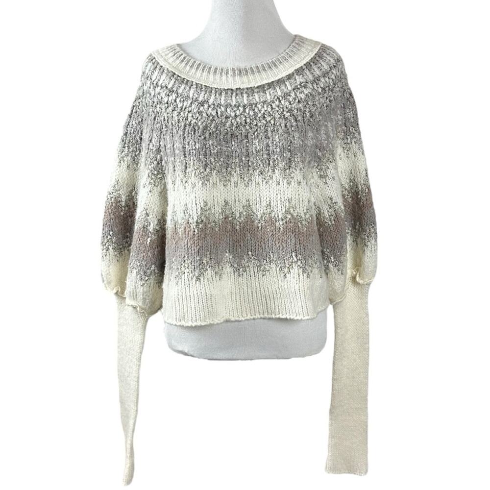 Free People Wool Fair Isle Puff Sleeve Sweater Home For the Holidays XL - Picture 6 of 12